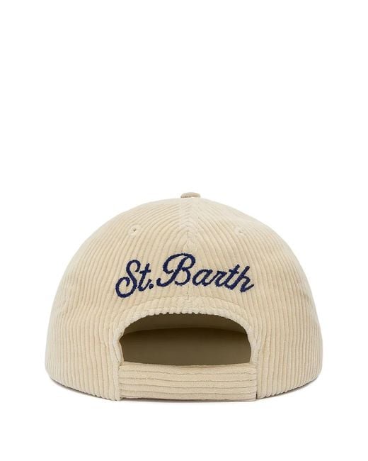 Mc2 Saint Barth Natural Cream Corduroy Embroidered Baseball Hat for men