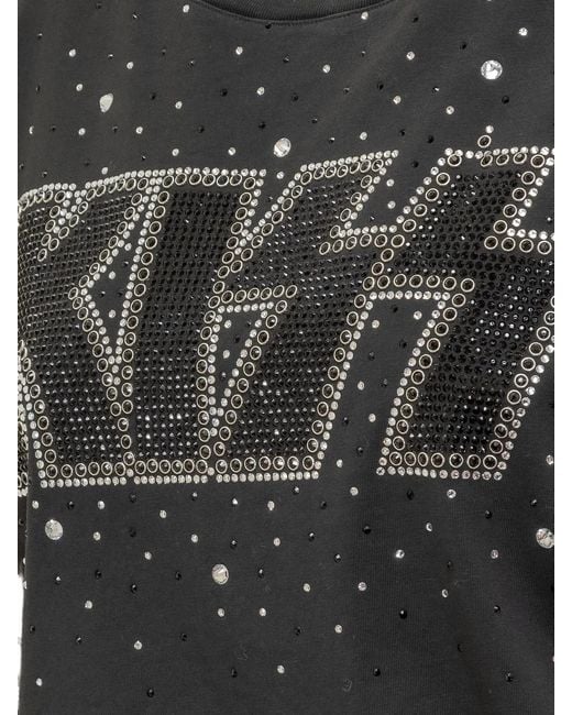 DSquared² Black Cropped Studded Kiss Graphic T-Shirt