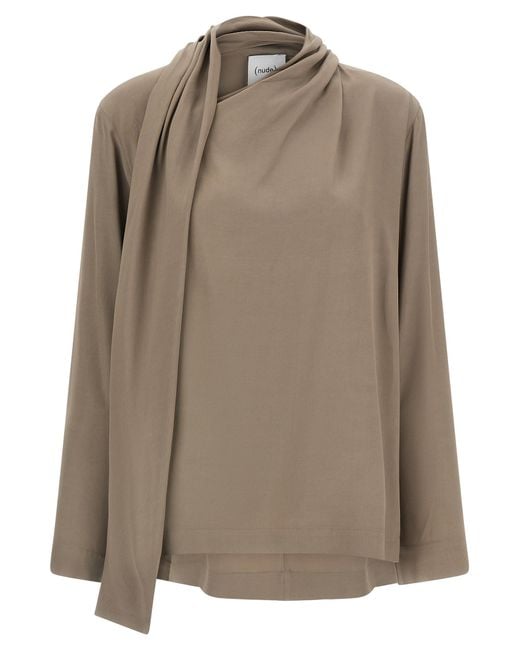 Nude Brown Draped Panel Blouse