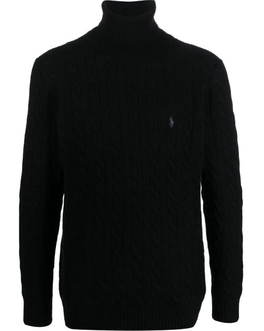 Polo Ralph Lauren Black Cable Knit High-Neck Sweater for men