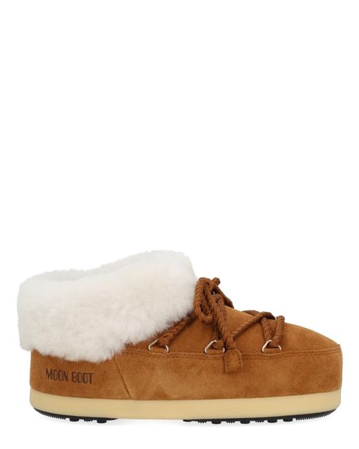 Moon Boot Brown Evx Suede Mules With Sheepskin Trim