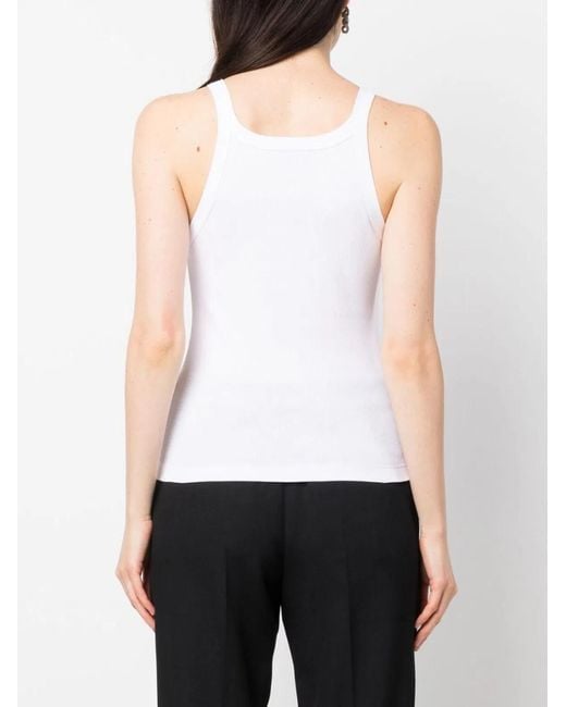 Fendi White Cotton Rib Sleeveless Top