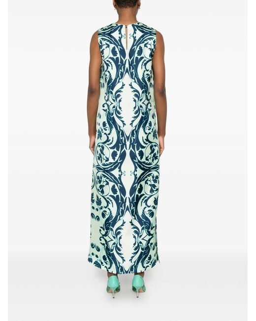 F.R.S For Restless Sleepers Blue Printed Silk Dress