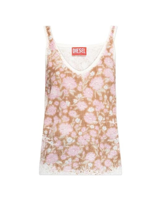 DIESEL Pink Floral V-Neck Linen Top