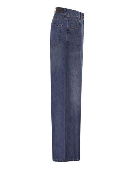 Brunello Cucinelli Blue Wide-Leg Cotton Jeans