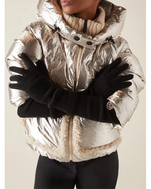 Moncler Black Logo Patch Virgin Wool Long Gloves