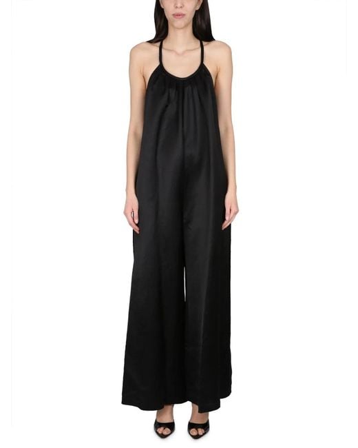 Alysi Black Wide Satin Jumpsuit