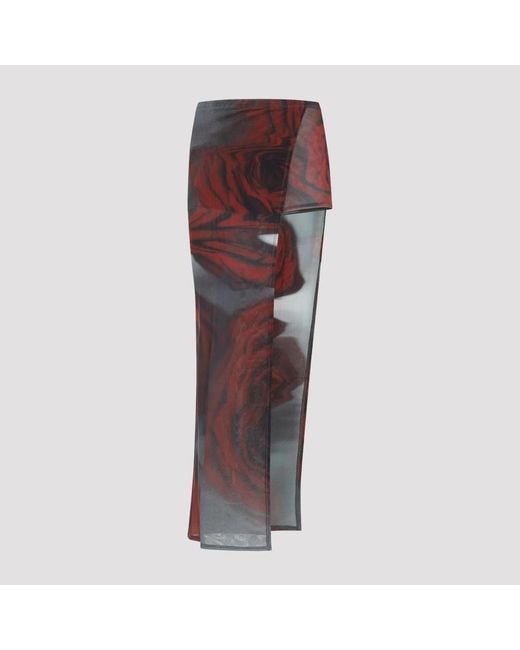 Jean Paul Gaultier Brown Blurry Roses Asymmetric Midi Skirt