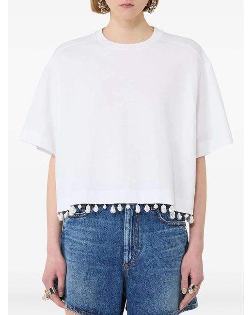 Max Mara White Embellished Cotton T-Shirt