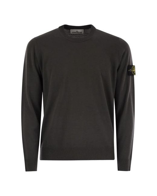 Stone Island Black Crew Neck Sweater With Compass Badge for men