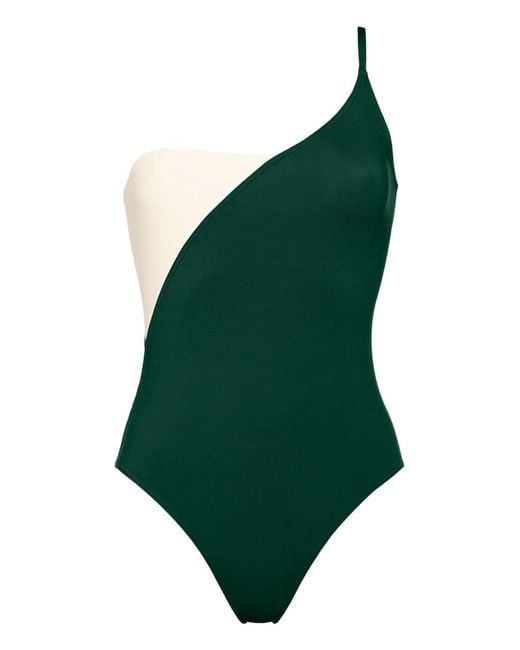 Eres Green Tandem Two-Tone One-Shoulder Swimsuit