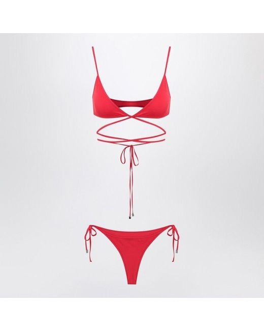 The Attico Red Two-Piece Triangle Bikini