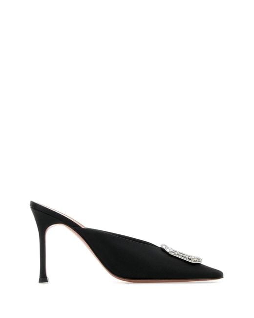 AMINA MUADDI Black Camelia Mule 90 Satin