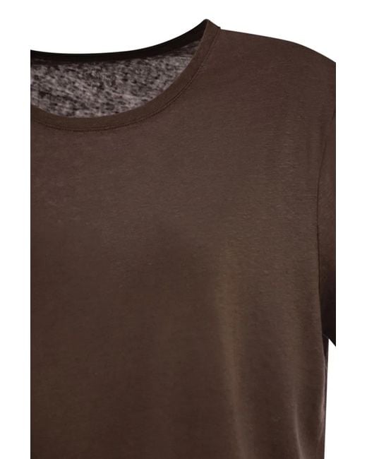 Majestic Brown Linen Crew-Neck T-Shirt