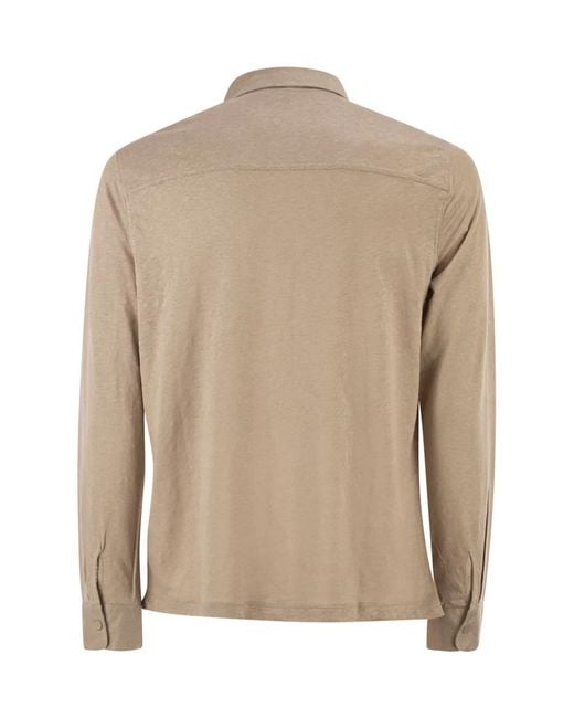 Majestic Natural Stretch Linen Shirt With Front Button Fastening for men