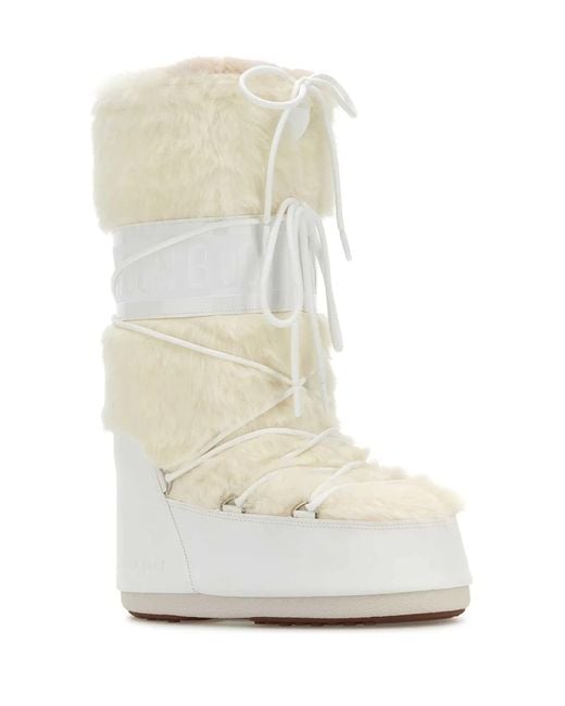 Moon Boot White Eco Fur & Synthetic Leather Icon Boots