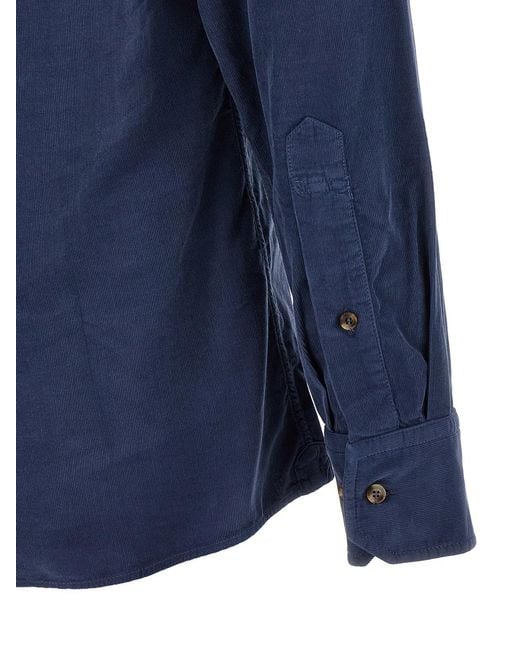 Brunello Cucinelli Blue Corduroy Shirt for men
