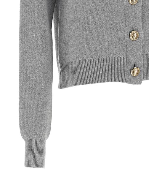 Balmain Gray Sculpture Button Crew Neck Cardigan