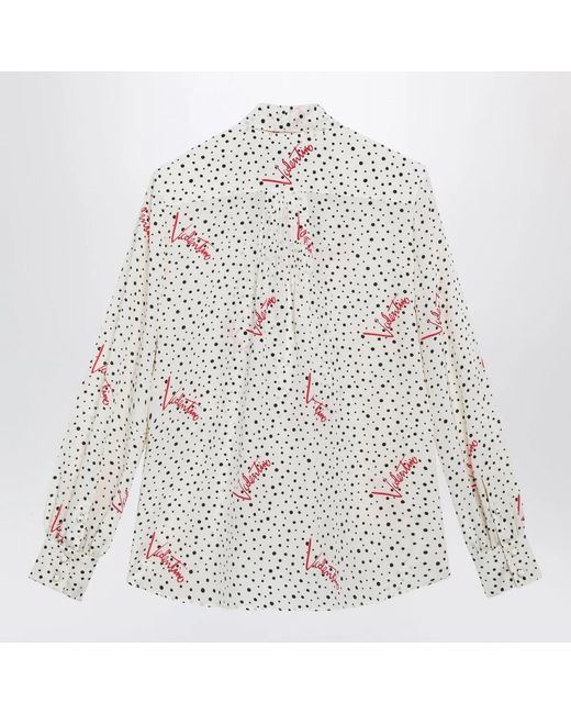 Valentino White Vanilla Silk Shirt With Logo Print