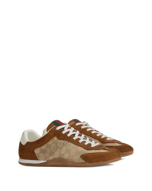 Gucci Brown Fabric And Suede Shift Sneakers for men