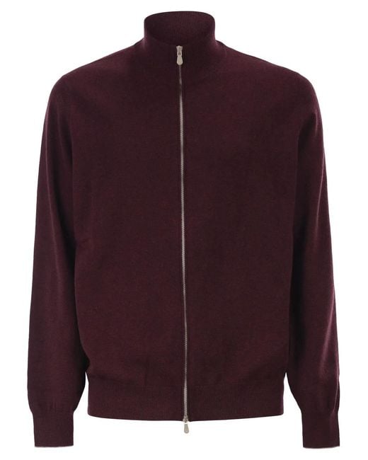 Brunello Cucinelli Purple High-Necked Cashmere Cardigan With Zip for men
