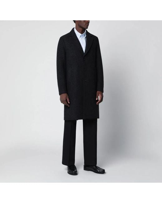 Harris Wharf London Black Anthracite Single-Breasted Wool Coat for men