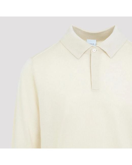 Paul Smith White Light Fine Knit Polo Sweater for men