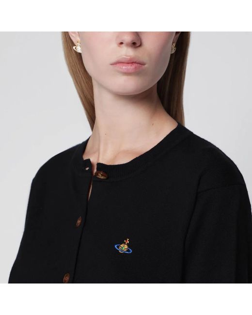 Vivienne Westwood Black Bea Cotton-Cashmere Cardigan With Orb Embroidery