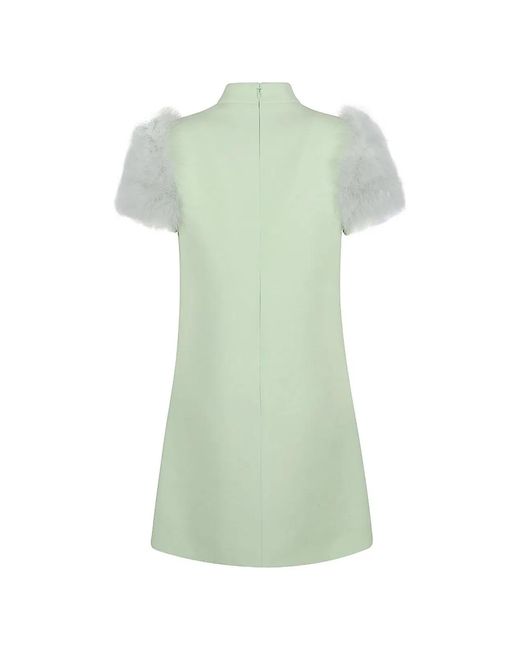 Valentino Green Feathered Wool And Silk Dress