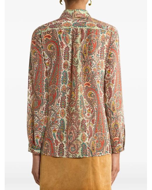 Etro Brown Paisley-Print Silk Blend Shirt