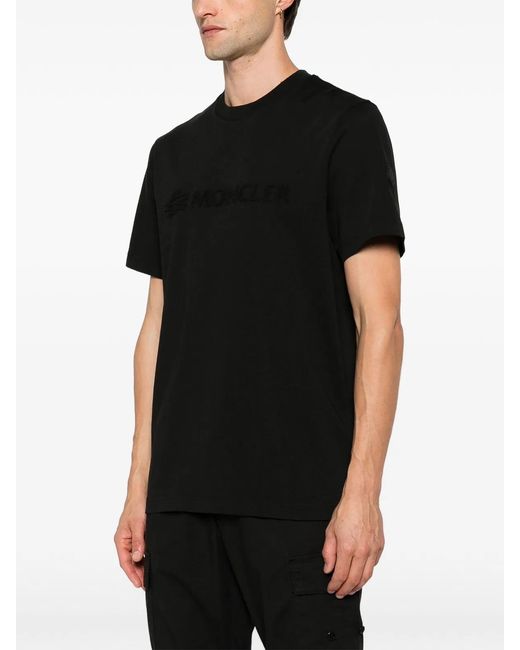 Moncler Black Logo-Embroidered Cotton T-Shirt for men