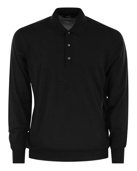 Fedeli Black Virgin Wool Polo Shirt for men