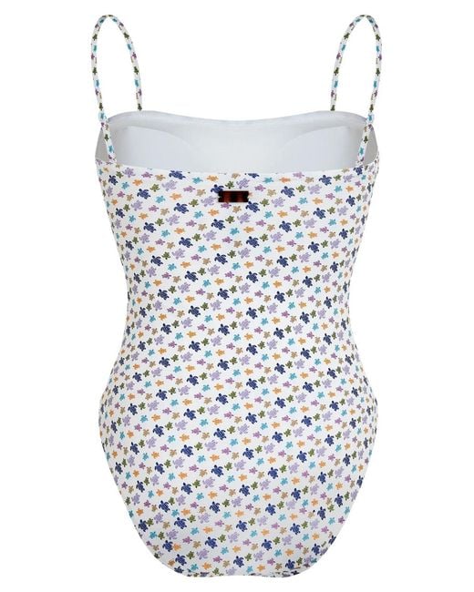 Vilebrequin White Turtle Print One-Piece Swimsuit With Thin Straps