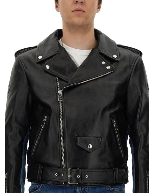 McQueen Black Combo Biker Jacket for men