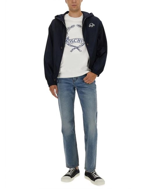Moschino Blue Nylon Jacket for men