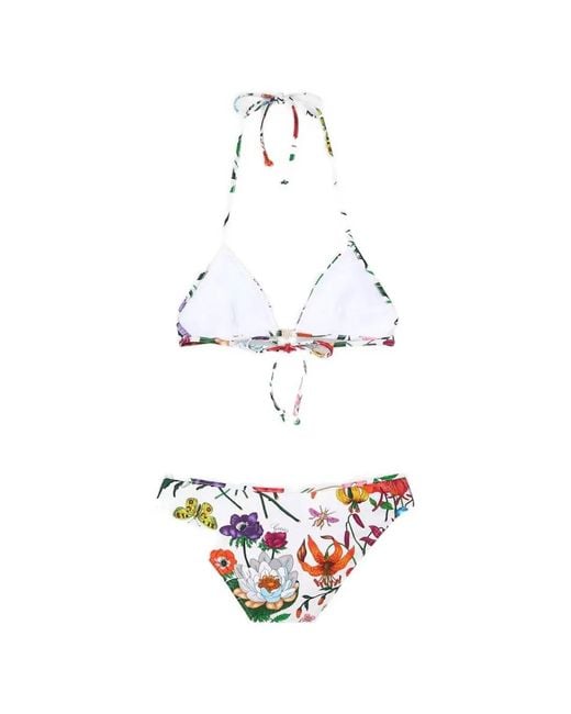 Gucci White Floral-Print Triangle Bikini