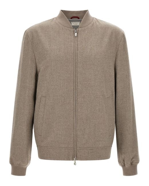 Brunello Cucinelli Gray Light Flannel Bomber Jacket for men