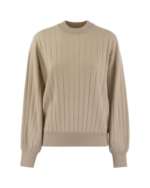 Brunello Cucinelli Natural Cashmere V-Neck Sweater With Necklace