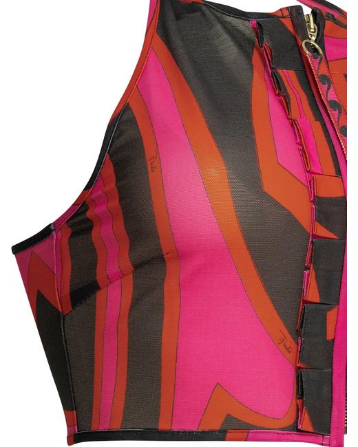 Emilio Pucci Red Marmo Fuchsia Polyamide Elastan Crop Top