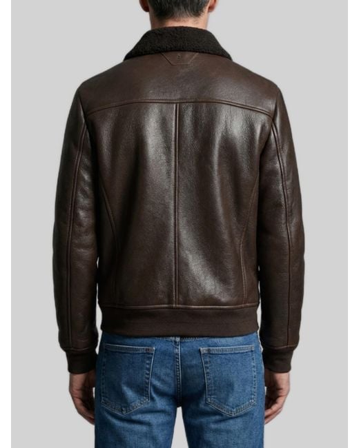 Salvatore Santoro Black Dark Leather Shearling Bomber Jacket for men