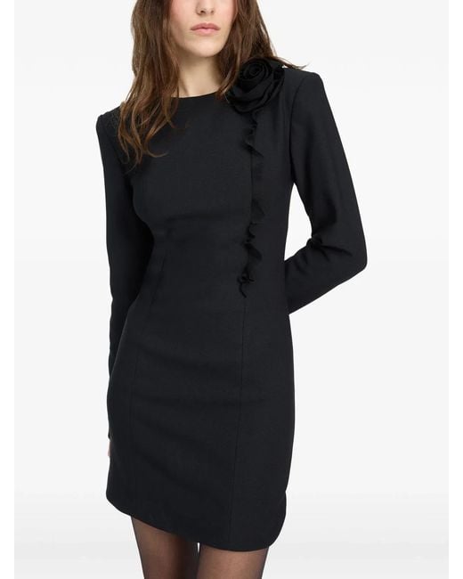 ROTATE BIRGER CHRISTENSEN Black Crepe Mini Flower Dress