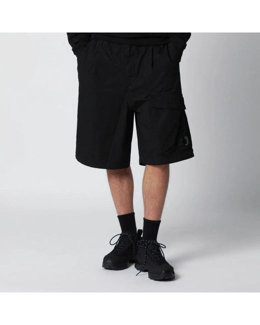 C P Company Black C.P.Company Shorts Cargo Con Patch Logo for men