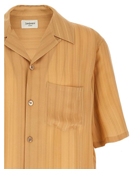 Saint Laurent Natural Striped Silk Shirt for men