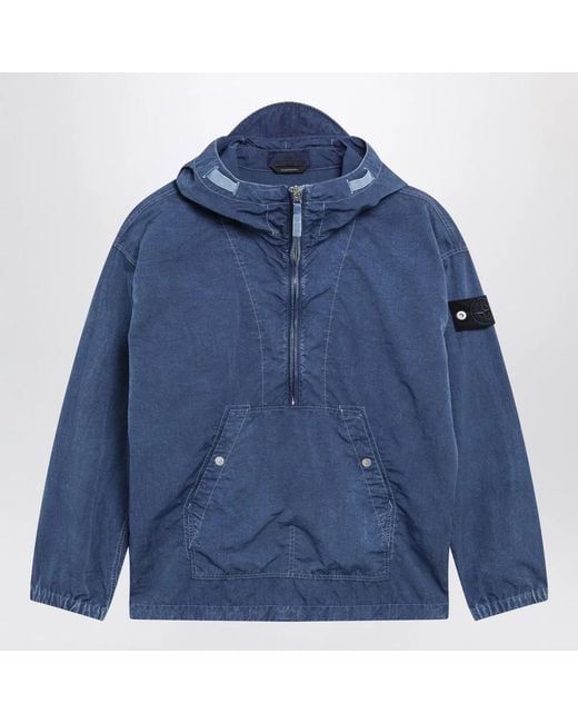 Stone Island Blue Nylon Half-Zip Jacket for men