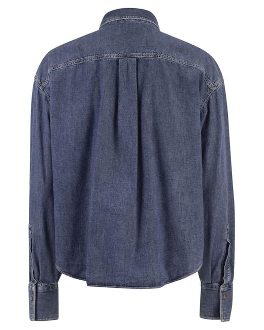 Brunello Cucinelli Blue Cropped Denim Shirt With Patch Pockets