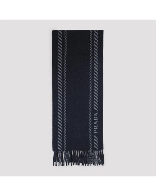 Prada Blue Wool Blend Scarf for men