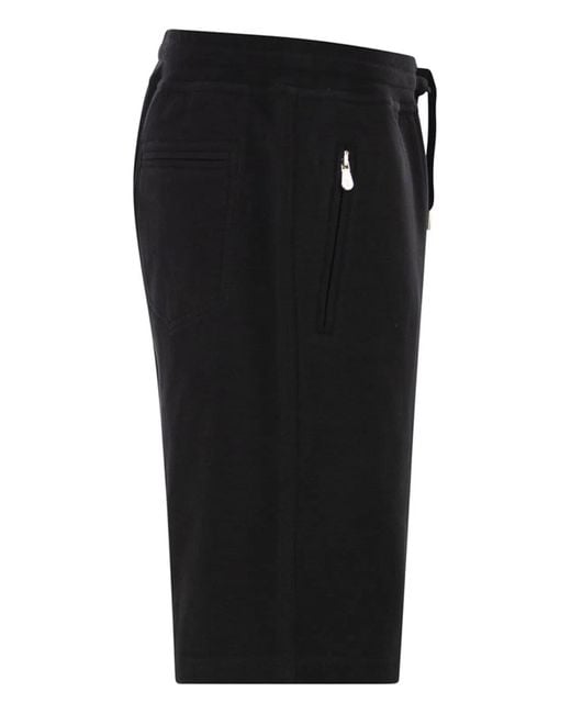 Brunello Cucinelli Black Techno Cotton Fleece Bermuda Shorts for men