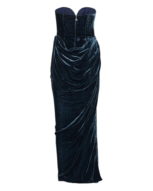 ROTATE BIRGER CHRISTENSEN Women's Blue Silk Velvet Slit Dress