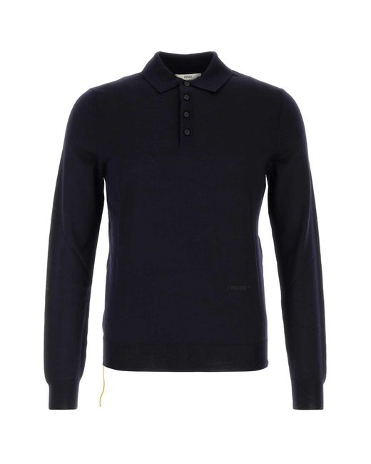 Fendi Blue Polo M.L. Basic Fine Merino for men