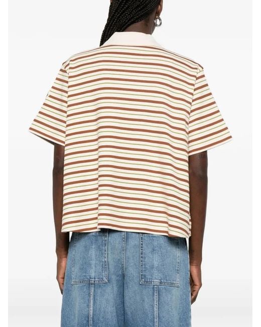 Moncler White Polo Rayé Crop À Lacets Marron Et Vert